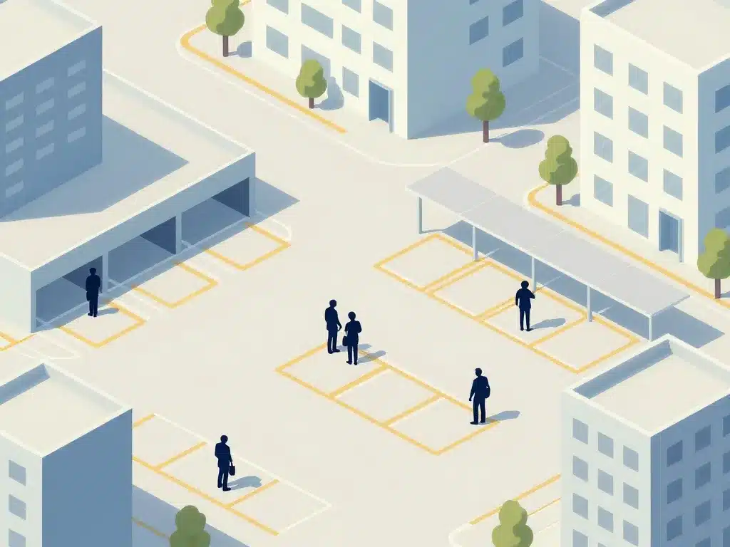 Différents types d'emplacements pour achat d'une place de parking, scène urbaine