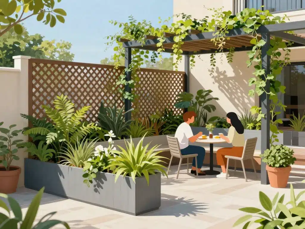 Solutions aménagement terrasse vue plongeante sur voisin