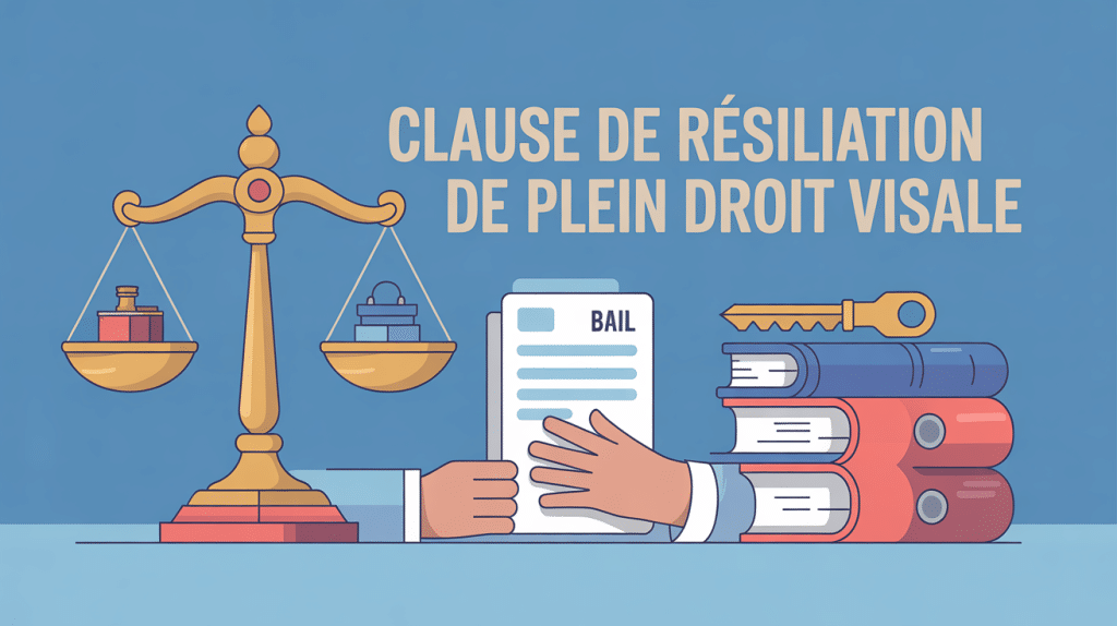 Illustration de clause de résiliation de plein droit visale avec justice, bail et locataire