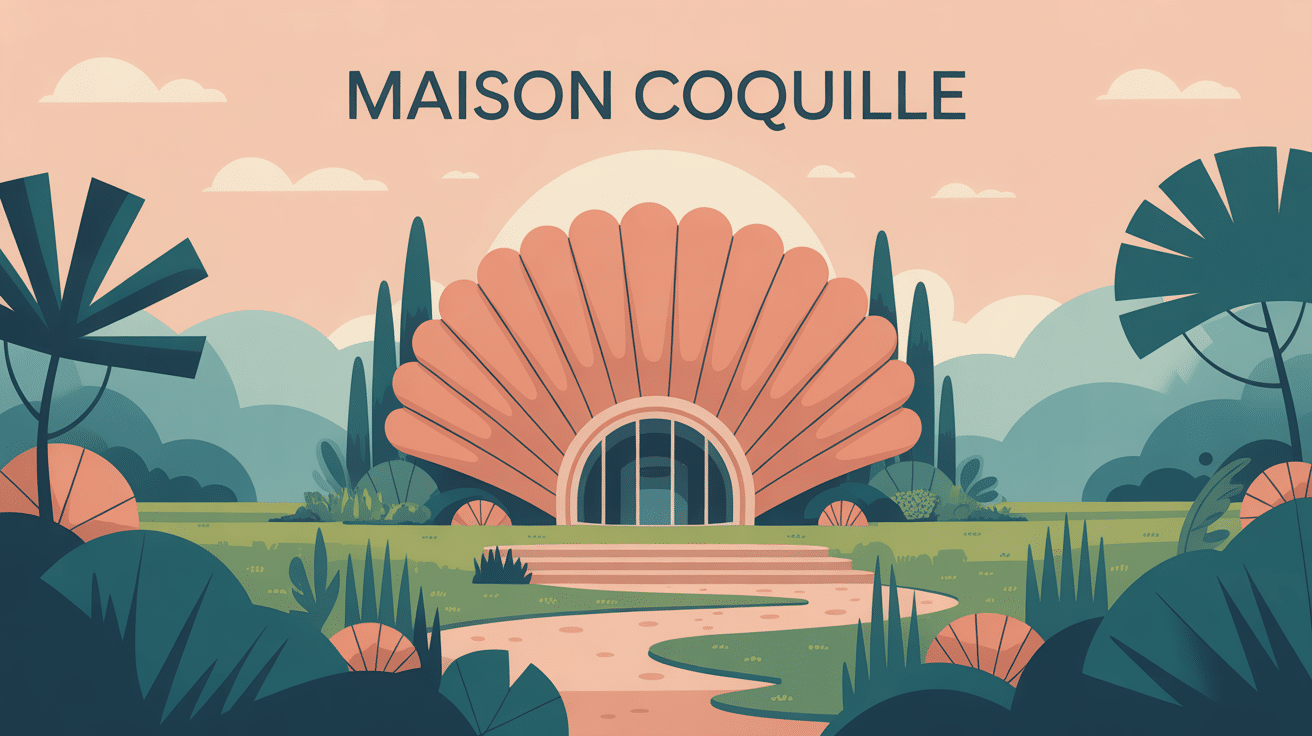 illustration maison coquille forme arrondie paysage naturel