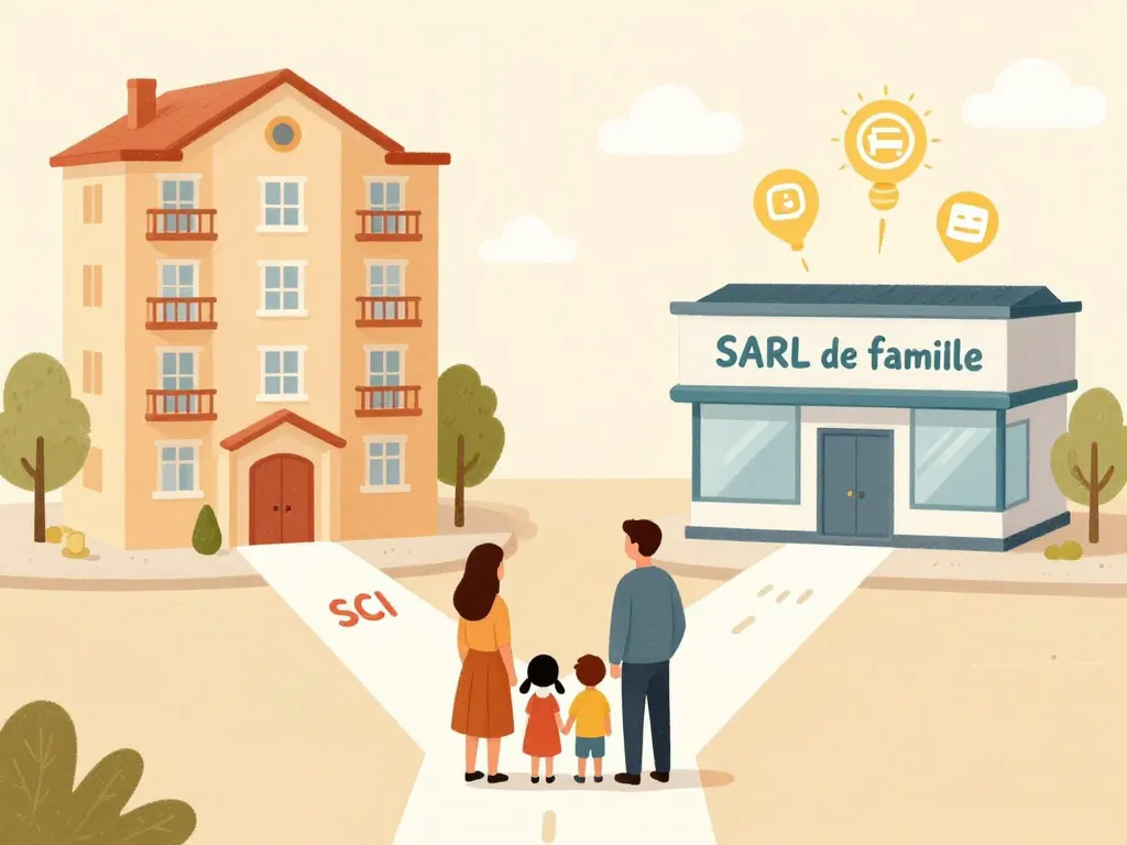 Famille choisissant sci ou sarl de famille selon projet immobilier