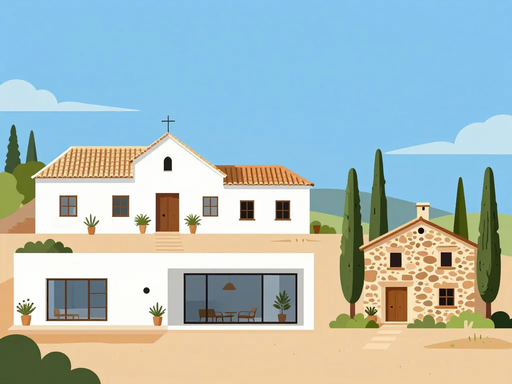 Différents styles de maisons espagnoles en illustration