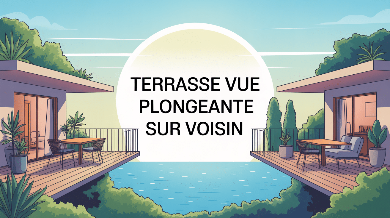 Image terrasse vue plongeante sur voisin limite propriété