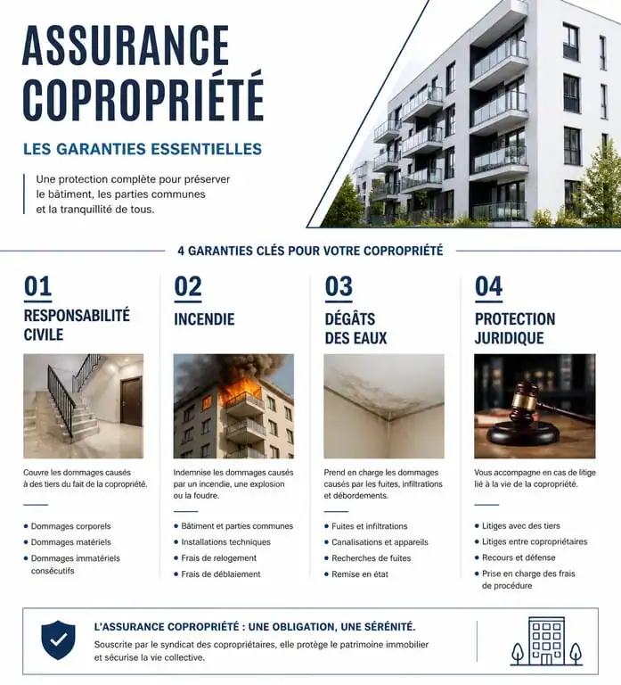 Infographie des garanties essentielles pour un devis assurance pour copropriété