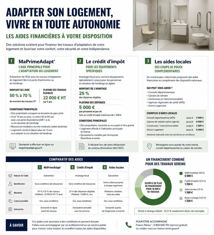 Infographie des aides financières pour l'adaptation d'un logement aux personnes handicapées