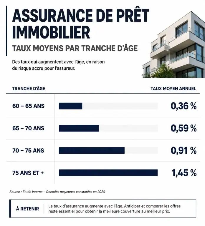 Comparatif des taux d'assurance de prêt immobilier après 65 ans par tranche d'âge