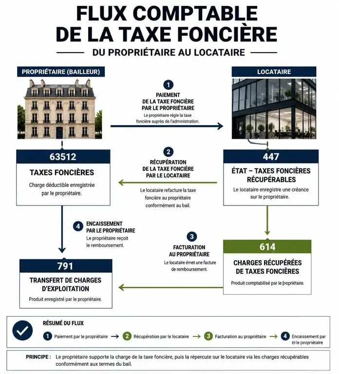 Schéma comptable de la taxe foncière pour propriétaire et locataire