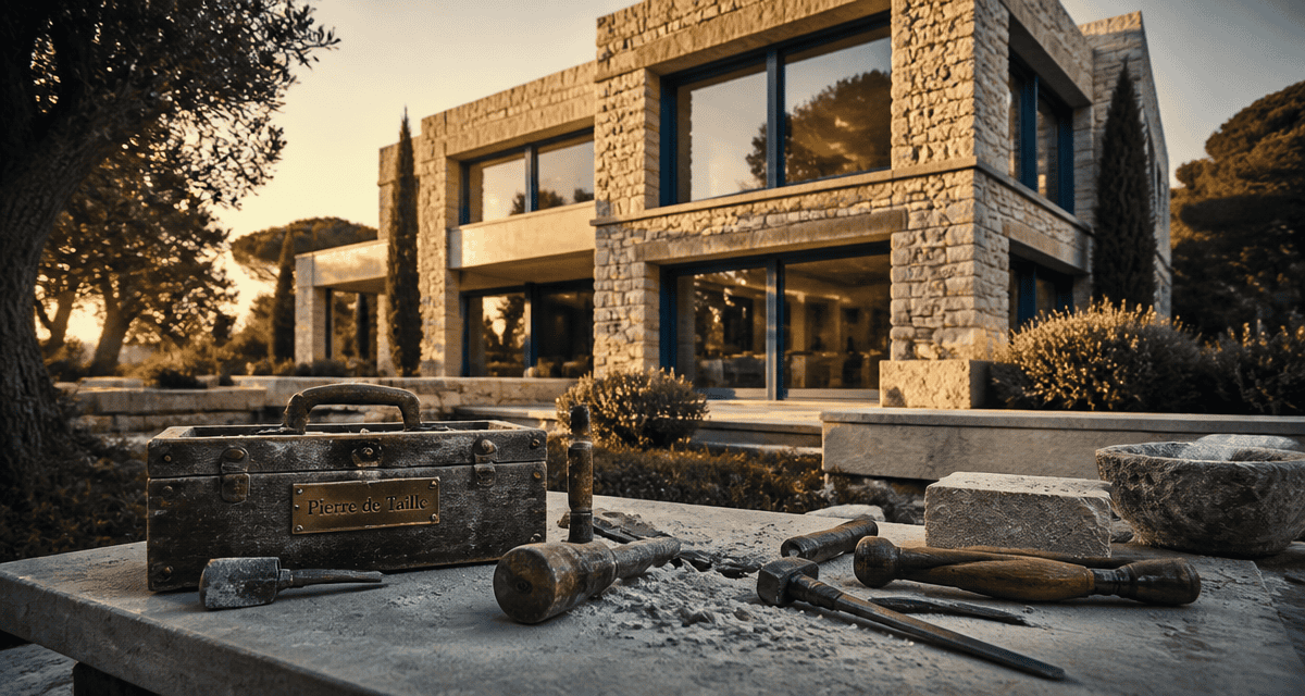 Maison pierre de taille massive avec outils tailleur