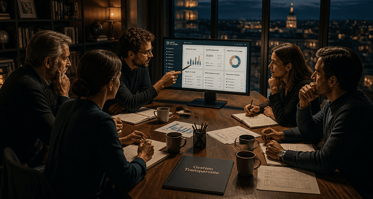 matera syndic avis groupe copropriétaires autour ordinateur