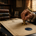notaire honoraire tamponne un document officiel
