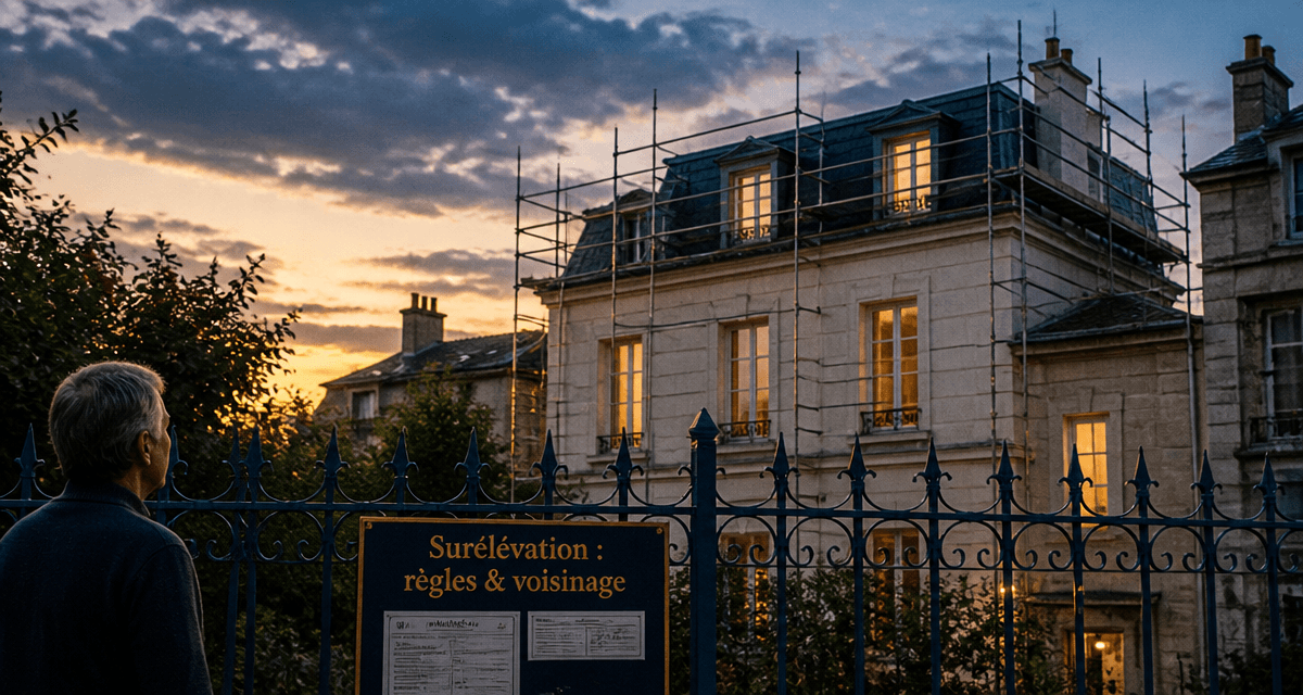 surélévation maison et voisinage panneau permis