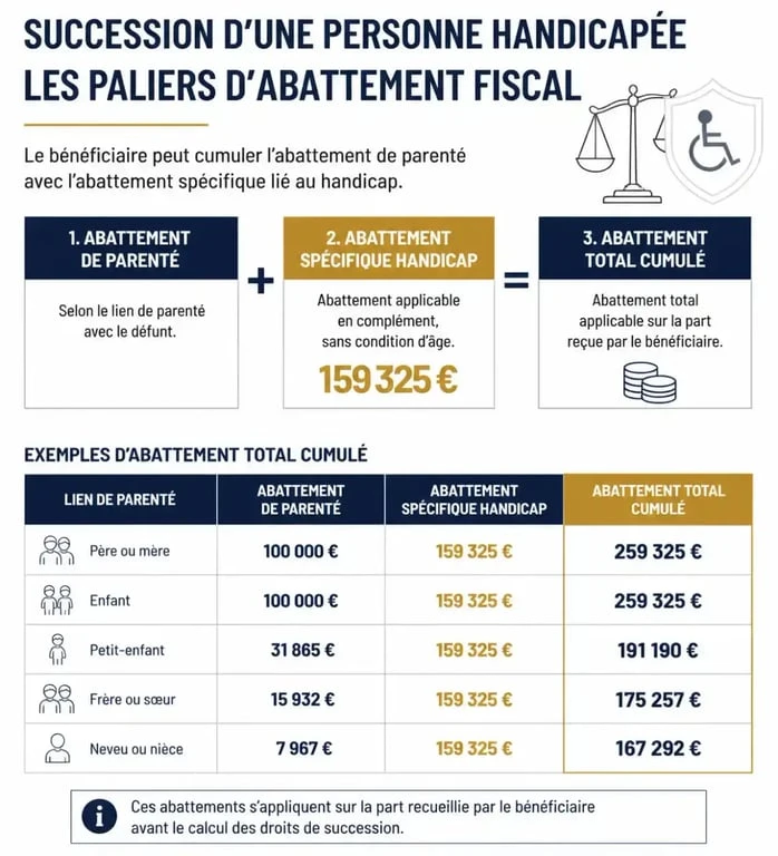 Tableau des abattements fiscaux pour les frais de notaire et droits de succession d'une personne handicapée
