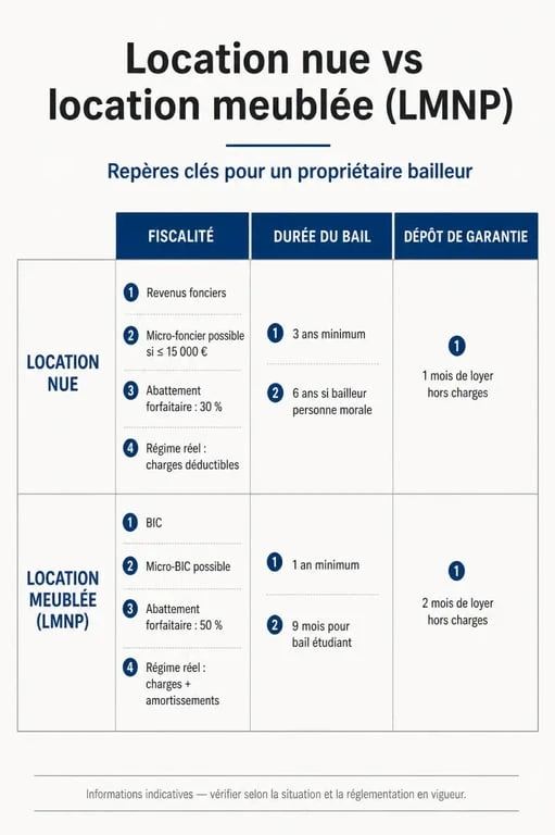 Comparatif fiscal entre location nue et location meublée LMNP pour propriétaire