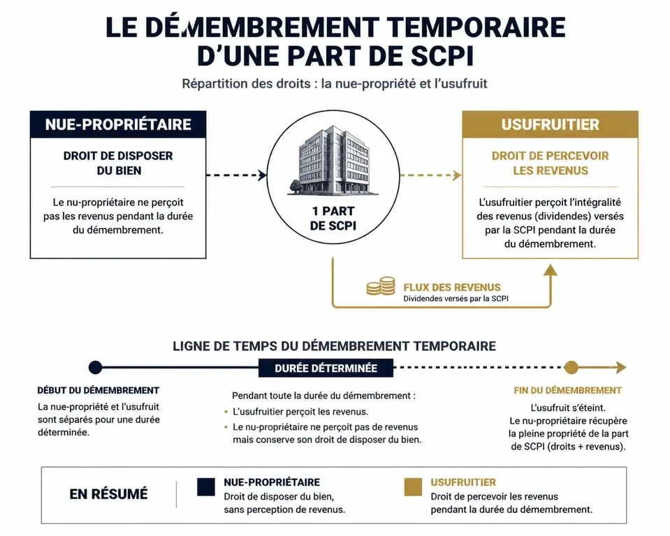 Schéma explicatif du démembrement de propriété et usufruit SCPI pour investisseurs
