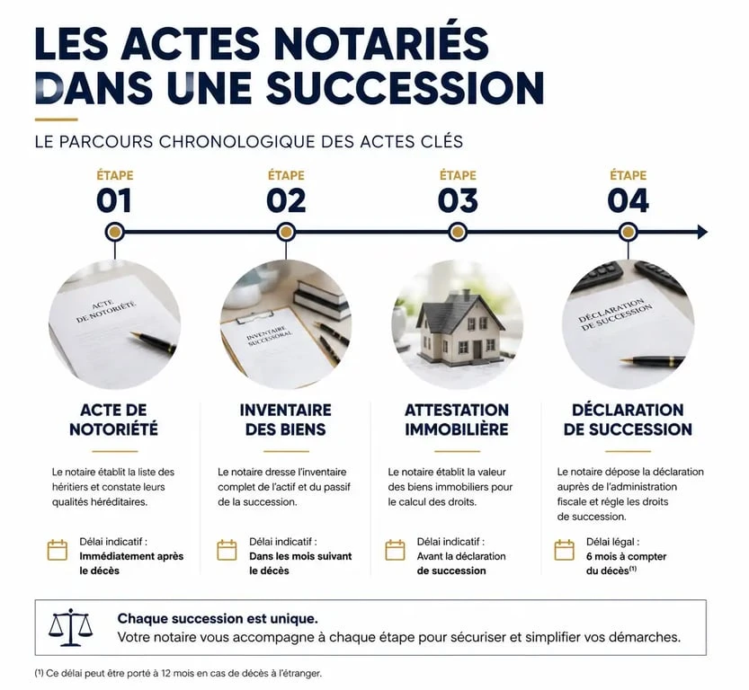 Infographie du parcours des actes notariés pour succession