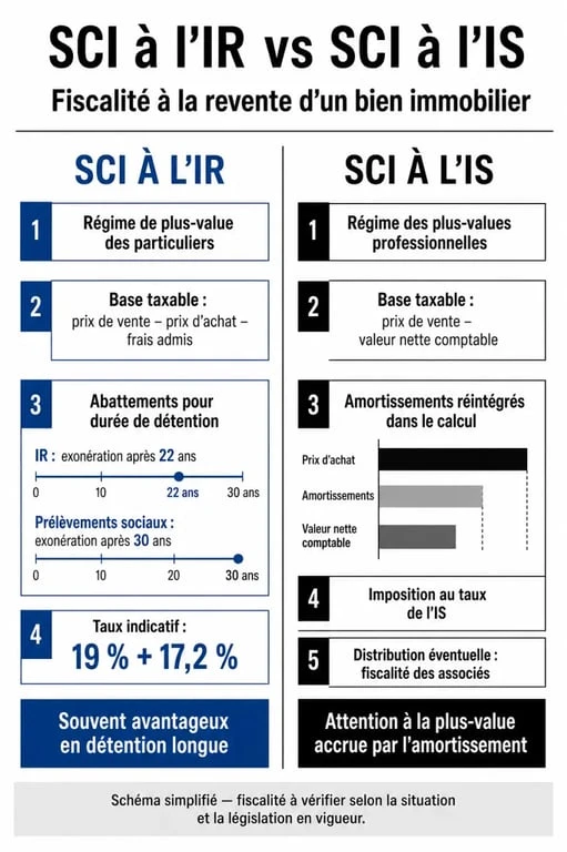 Comparatif fiscal SCI IR vs IS pour le calcul de la plus-value immobilière