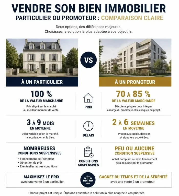 Tableau comparatif : vendre à un particulier ou vendre à un promoteur immobilier