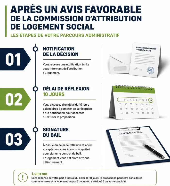 Infographie du parcours après avis favorable commission attribution logement social