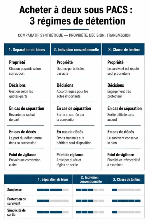 Comparatif des régimes de détention immobilière sous PACS : avantages et différences pour l'achat immobilier