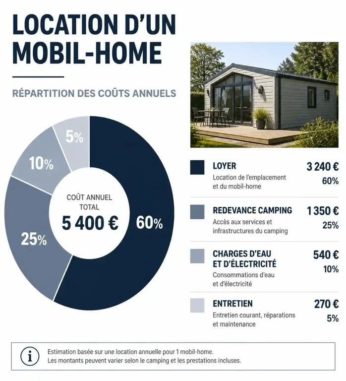 Répartition des coûts annuels pour une location de mobil-home à l'année auprès d'un particulier
