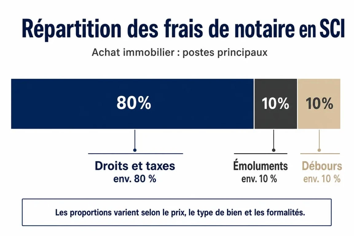 Répartition des frais de notaire pour une SCI : émoluments, taxes et débours