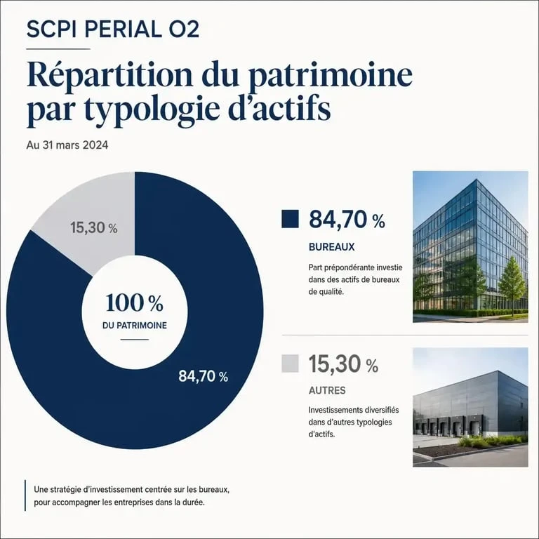 Répartition du patrimoine de la SCPI PFO2 (Perial O2) par type d'actifs
