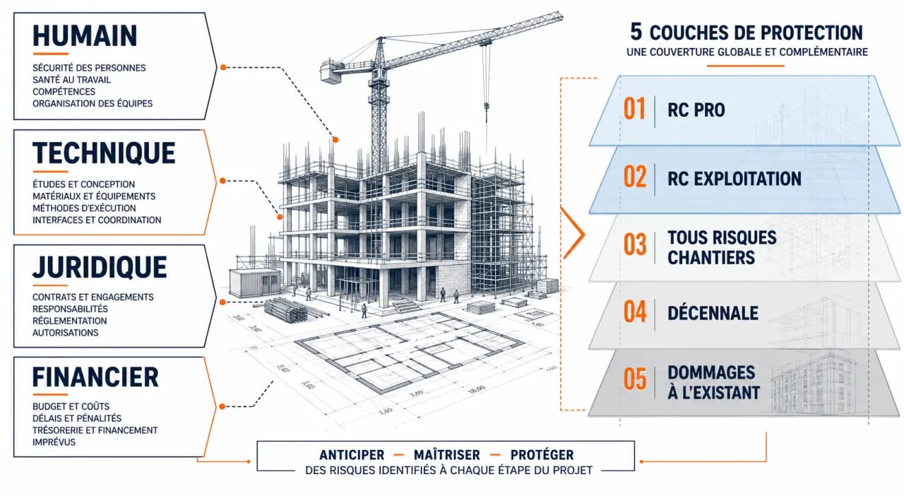 Maîtriser les risques financiers et assurantiels des chantiers de construction : schéma des risques et garanties