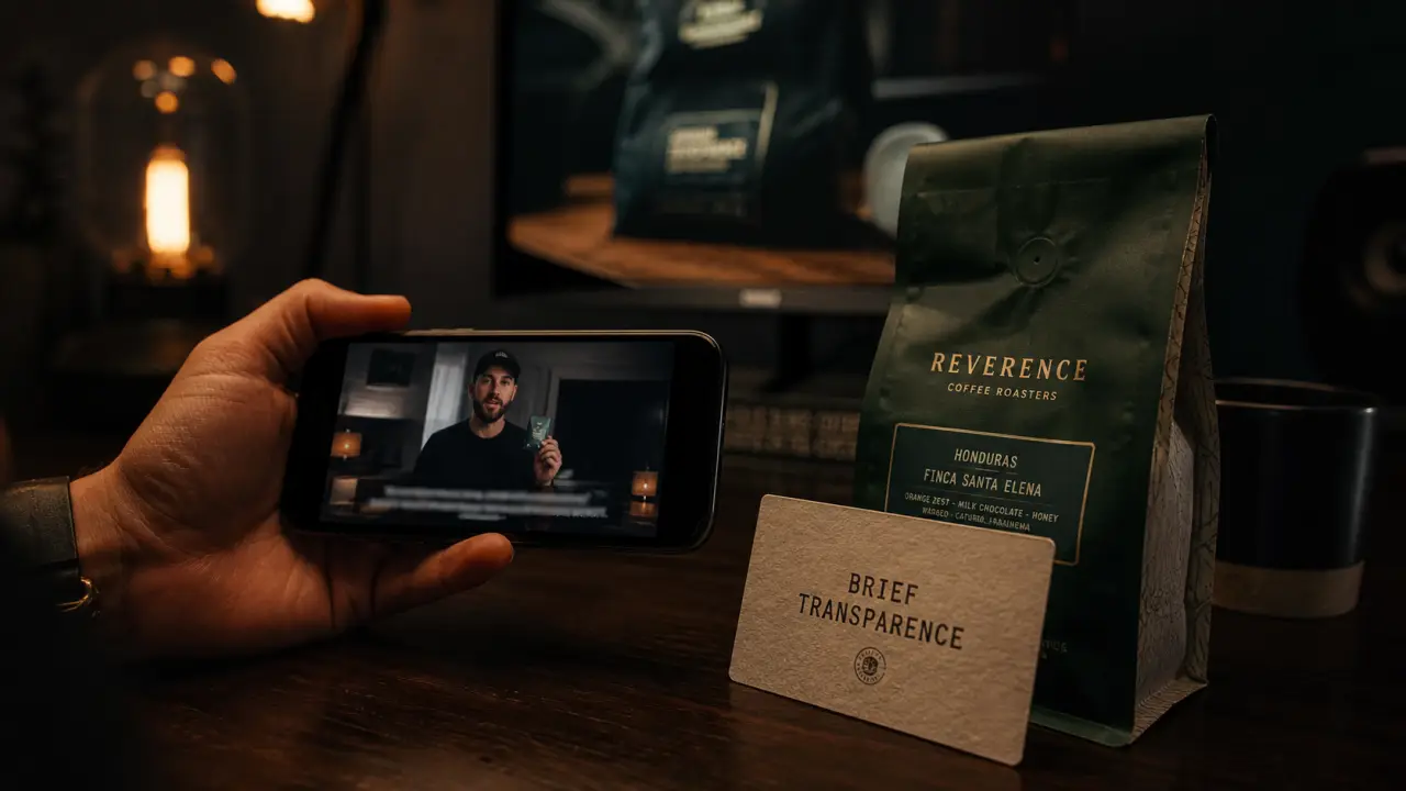 Placement de produit : smartphone vlog, café et brief transparence en studio