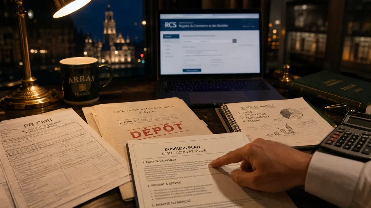 Création entreprise Arras : dossier d’immatriculation RCS et formulaires sur table