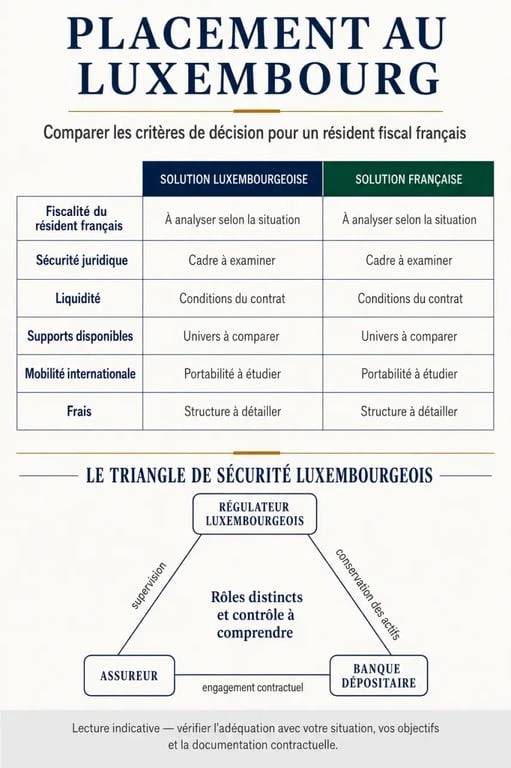 Infographie comparative sur le placement au Luxembourg et les critères de choix face à la France