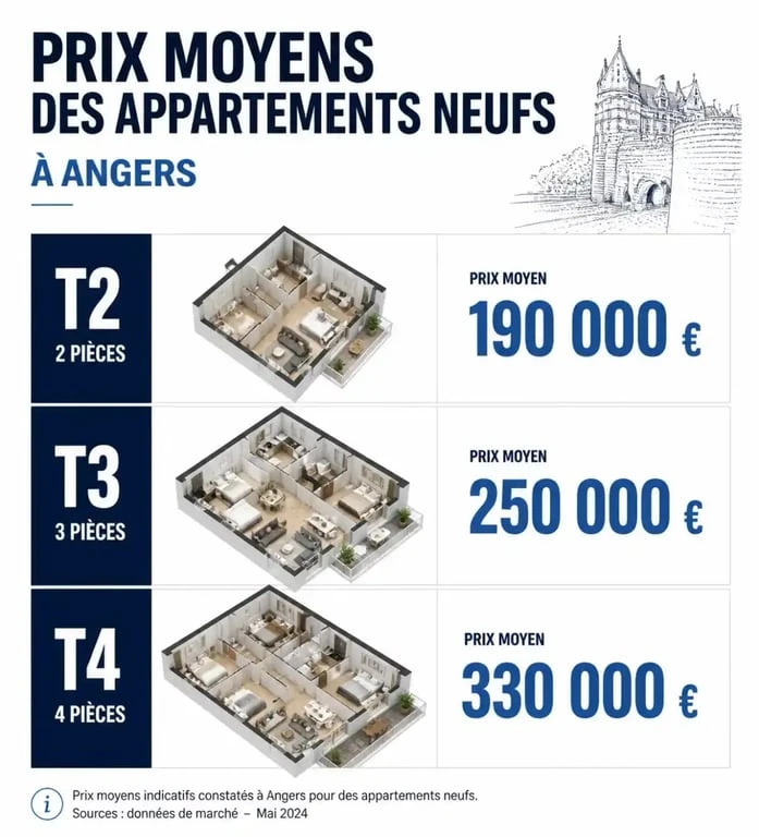 Prix moyens des appartements en immobilier neuf à Angers par type de bien