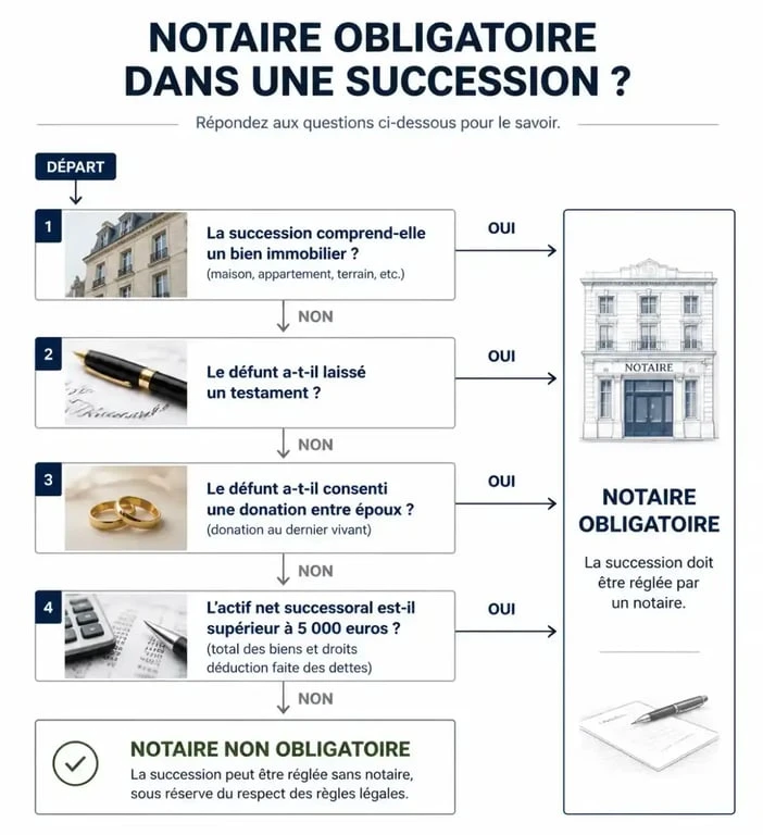 Arbre de décision pour savoir si le recours à un notaire est obligatoire succession