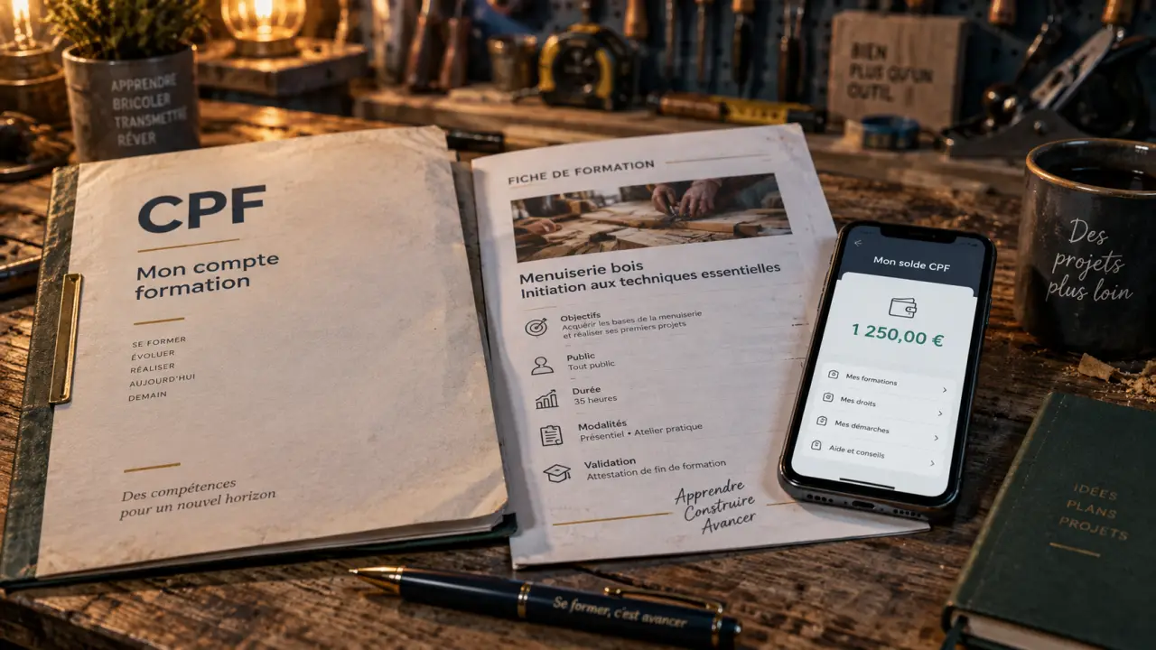 Financement CPF MaFormationBrico gratuit : fiche et solde CPF sur table